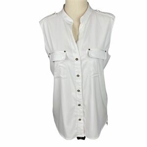 Calvin Klein White Sleeveless Button Up Top